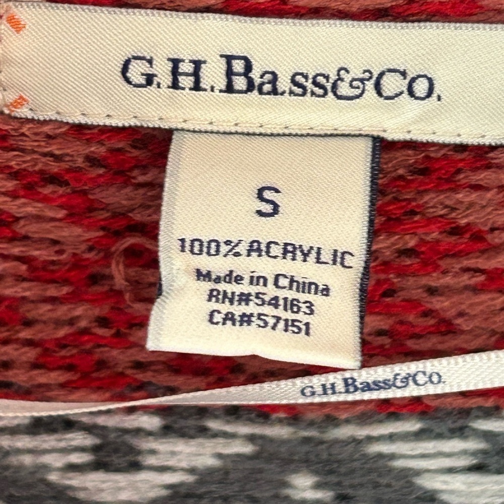 GH Bass Cardigan sweater vest Red Aztec Southwestern Open Front Long duster S - Picture 9 of 9